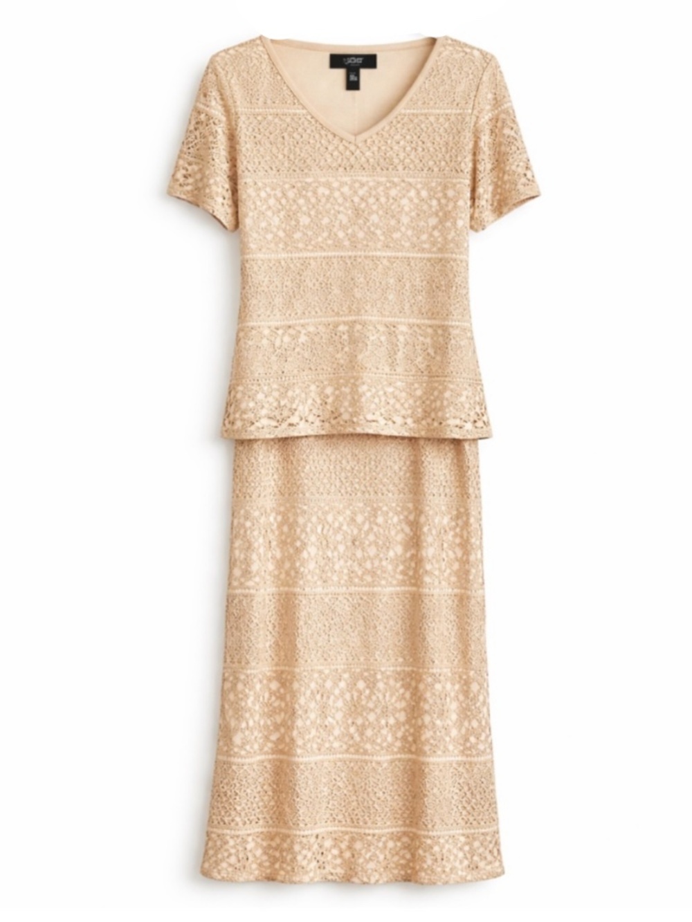 Vintage Algo Champagne & Sparkle Crochet Lace 2-Piece Set – Size 8 EUC